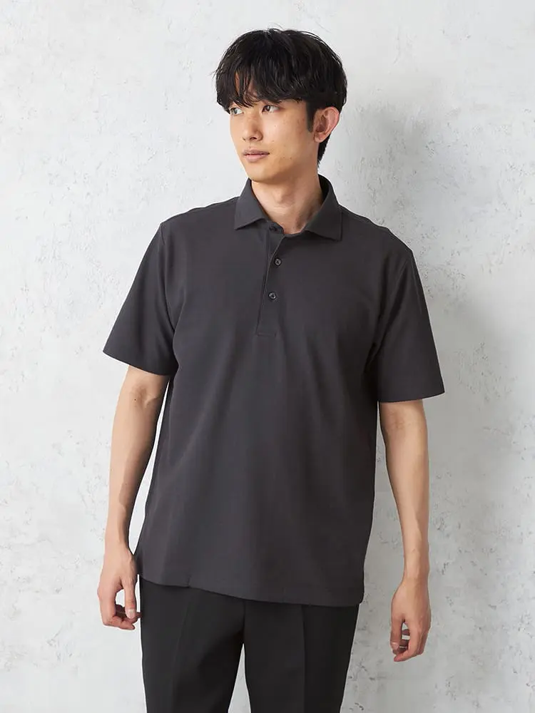 【リッケンバッカーブラック】アイスリネンカノコワイド半袖ポロシャツカジュアルインナー吸汗速乾接触冷感春夏