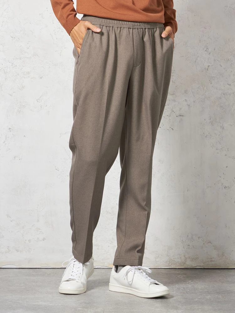 【ウォッシャブル】起毛リラックスシルエットストレッチウエストゴム無地カジュアルパンツWALKPLUS秋冬