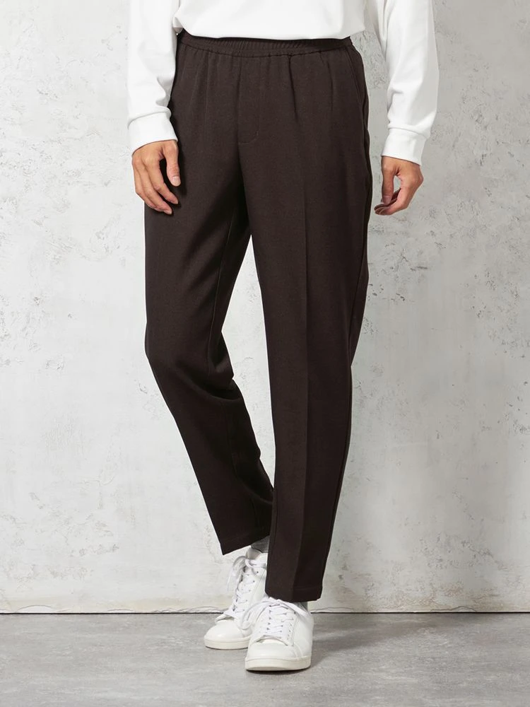 【ウォッシャブル】起毛リラックスシルエットストレッチウエストゴム無地カジュアルパンツWALKPLUS秋冬