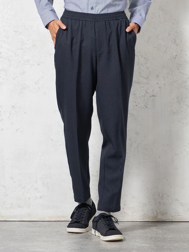 【ウォッシャブル】起毛リラックスシルエットストレッチウエストゴム無地カジュアルパンツWALKPLUS秋冬