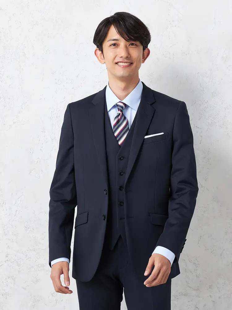 【ｉ‐Ｓｕｉｔ】スリーピースニットスーツ２つボタンシャドウストライプｎｅｒｏスリム上下ウォッシャブルノータック通年【ＮＥＲＯ】