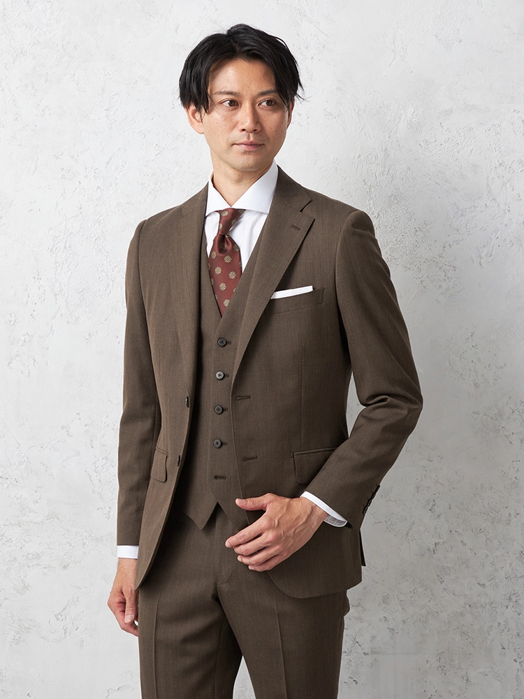 【ＳＴＯＶＥＬ＆ＭＡＳＯＮＢＬＵＥＬＡＢＥＬ】スリーピースジョン・フォスタースーツ2つボタンノータック秋冬