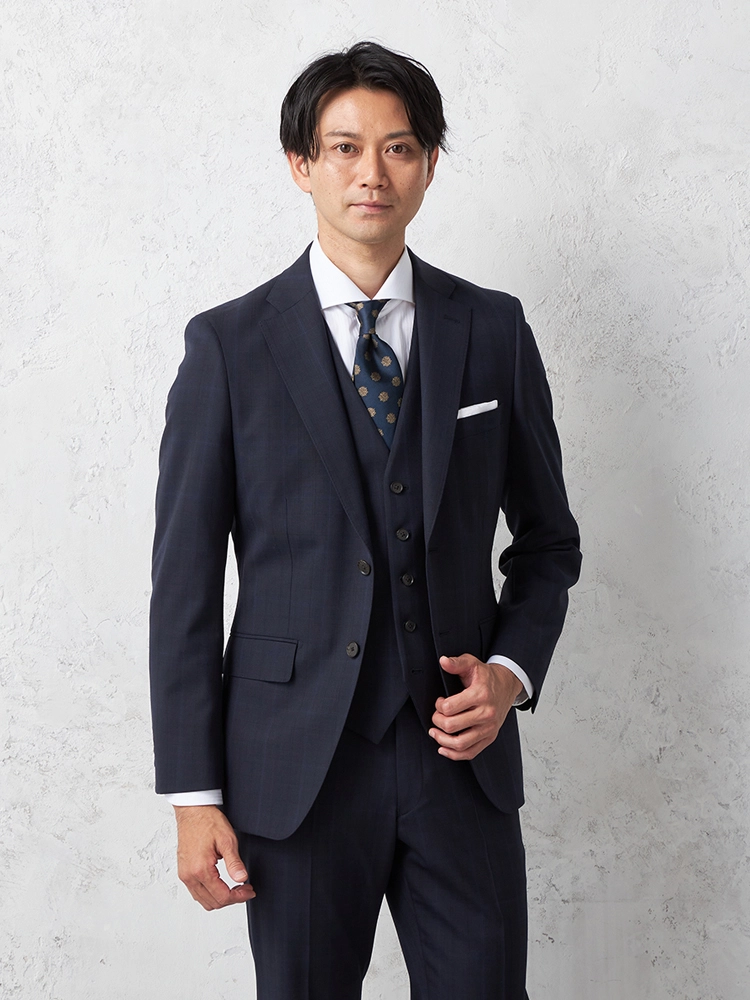 【ＳＴＯＶＥＬ＆ＭＡＳＯＮＢＬＵＥＬＡＢＥＬ】スリーピースパンツウォッシャブルスーツ2つボタンチェックノータック秋冬