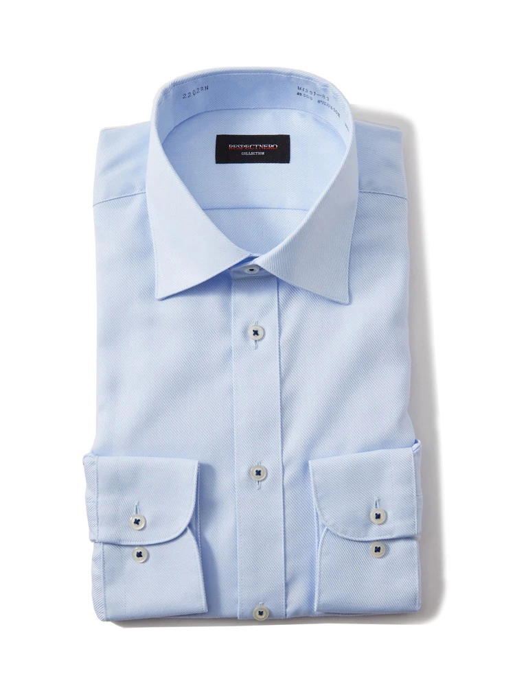 【形態安定】長袖ワイシャツセミワイド織柄無地nero通年