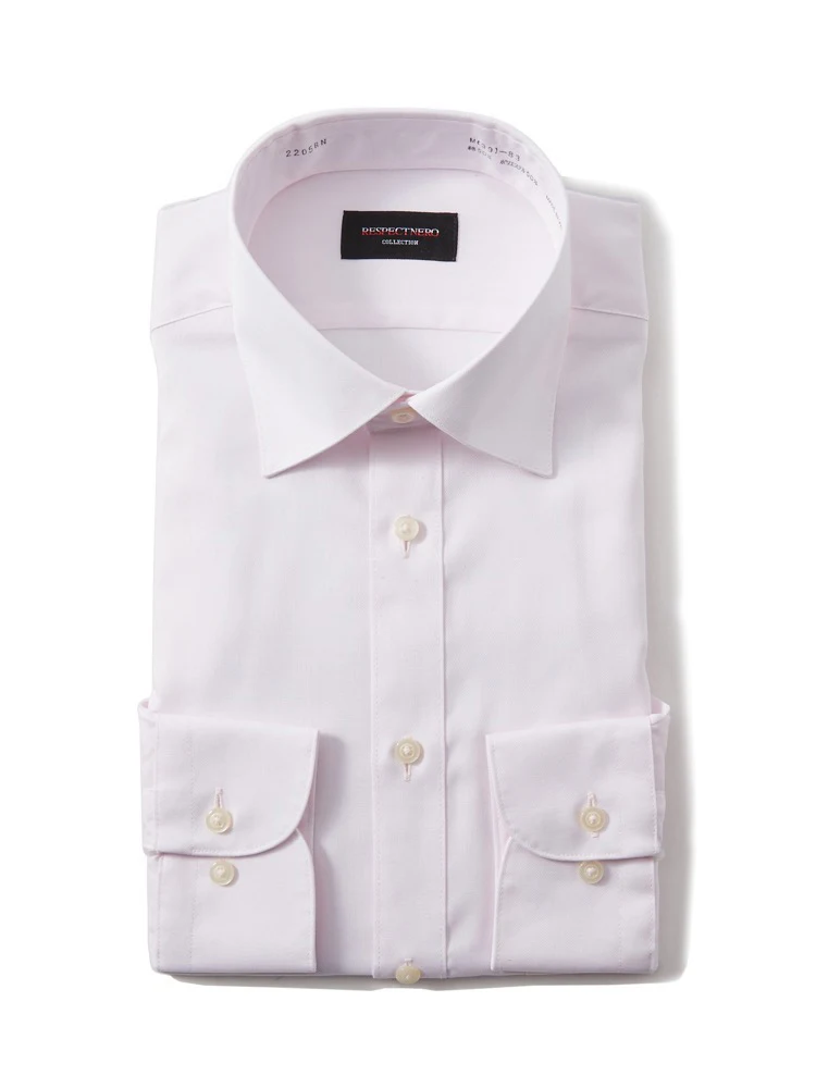 【形態安定】長袖ワイシャツセミワイドヘリンボンnero通年