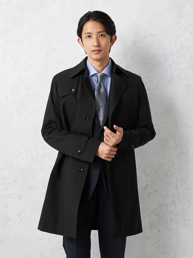 【NERO】セミトレンチコートライナー付コートヘリンボン撥水加工ストレッチ秋冬