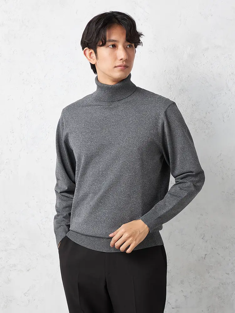 【TOKYORUN】14G天竺タートルネックニットカジュアルインナー長袖ウォッシャブル抗ピリング吸汗速乾秋冬